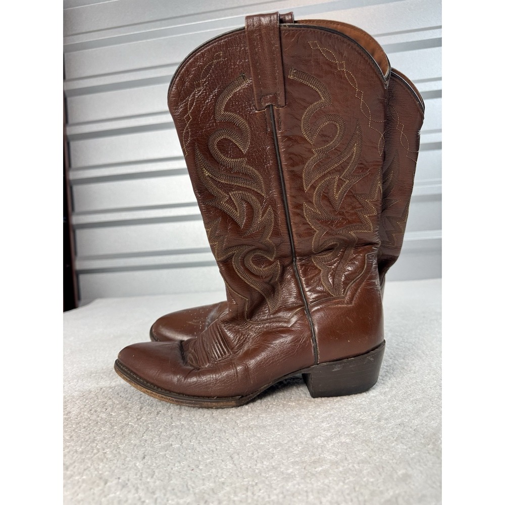 Dan Post Cowboy Boots Womens Brown Leather Western Point Toe Shoes Vtg Sz 8 EW